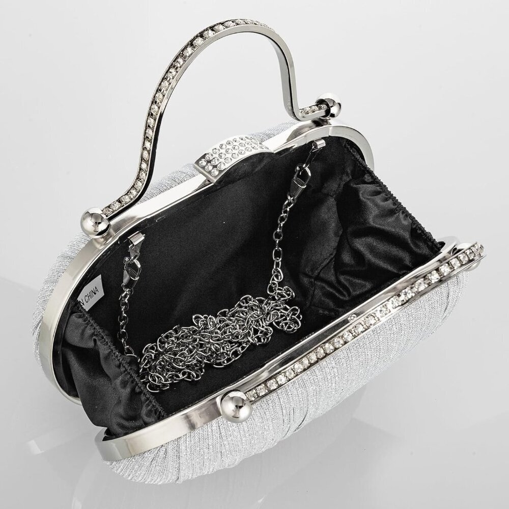 Women's Evening Clutch Purse Rhinestone Formal Bag Crossbody Champagne - Picture 7 of 7